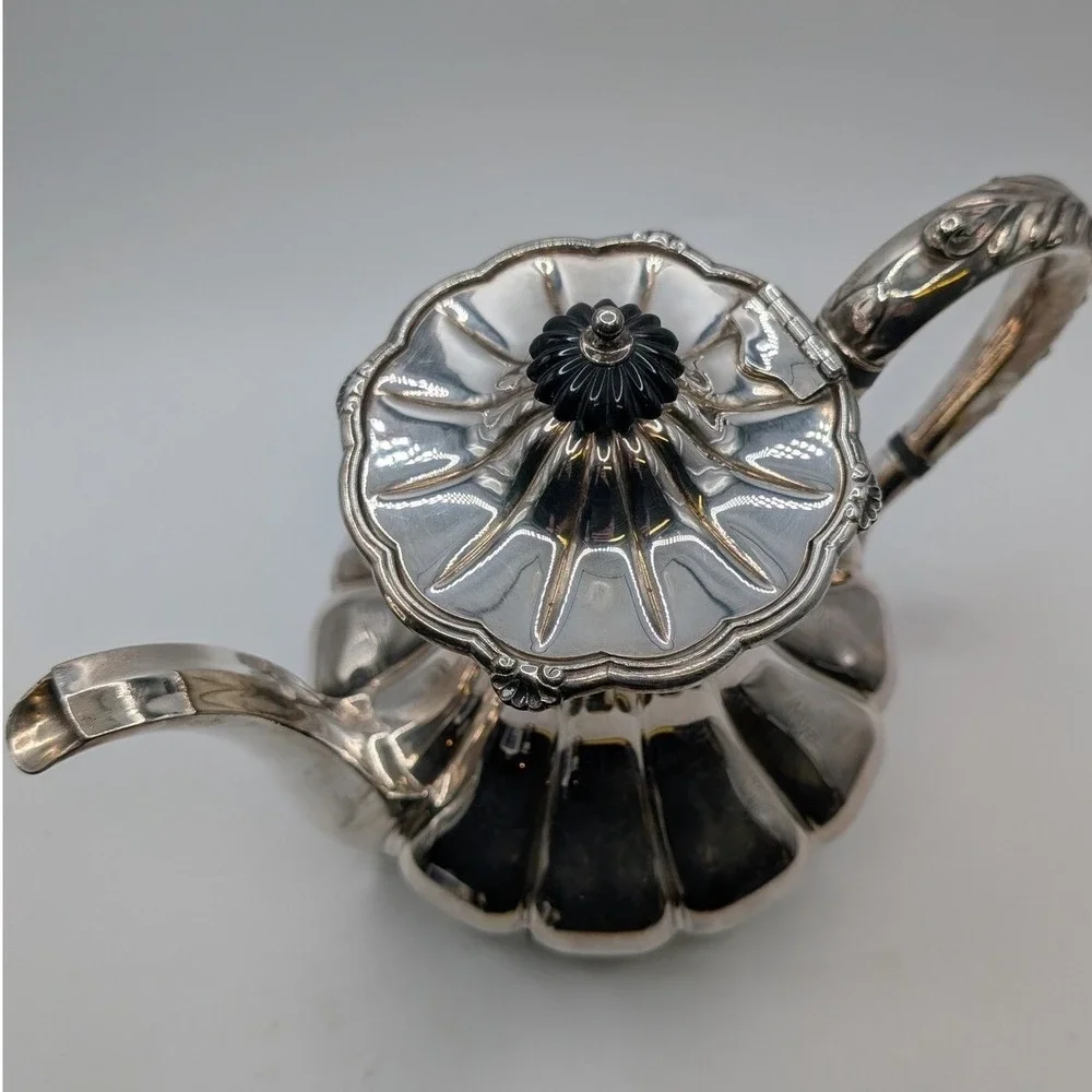 Antique Victorian Melon Ribbed Silver Plate Teapot E.G. Webster & Son Ornate Lux